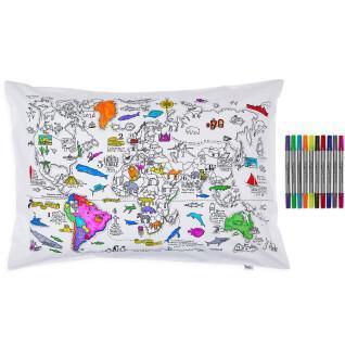 Kissenbezug malen und lernen Kind - Weltkarte Eat Sleep Doodle [Taille 75x50 cm]